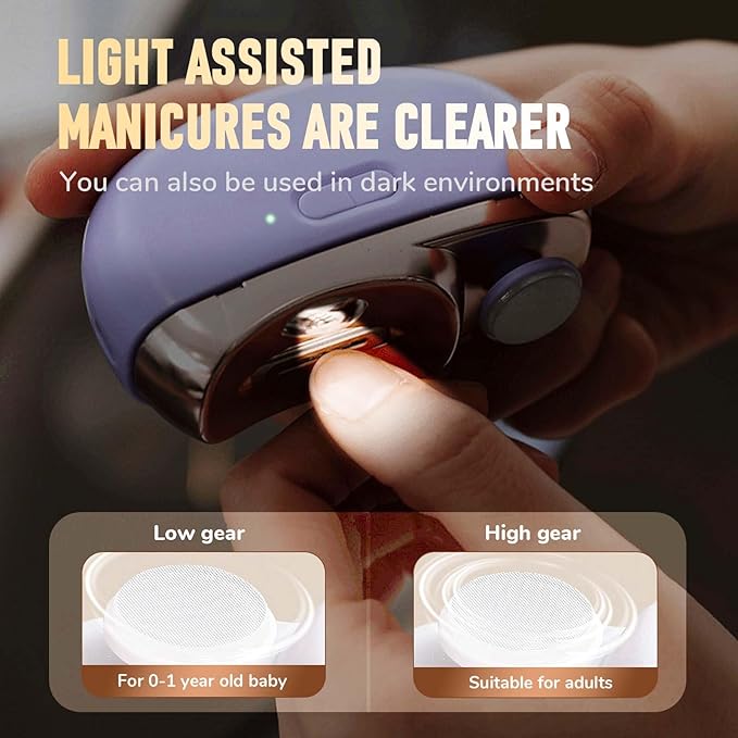 Electric Nail Clipper, 2026 New 2 in 1 Electric Polishing Automatic Nail Clippers, with Polishing, Multifunctional Nail Trimmer with 2 Adjustable Speeds for Seniors, Kids, Adults (Purple)