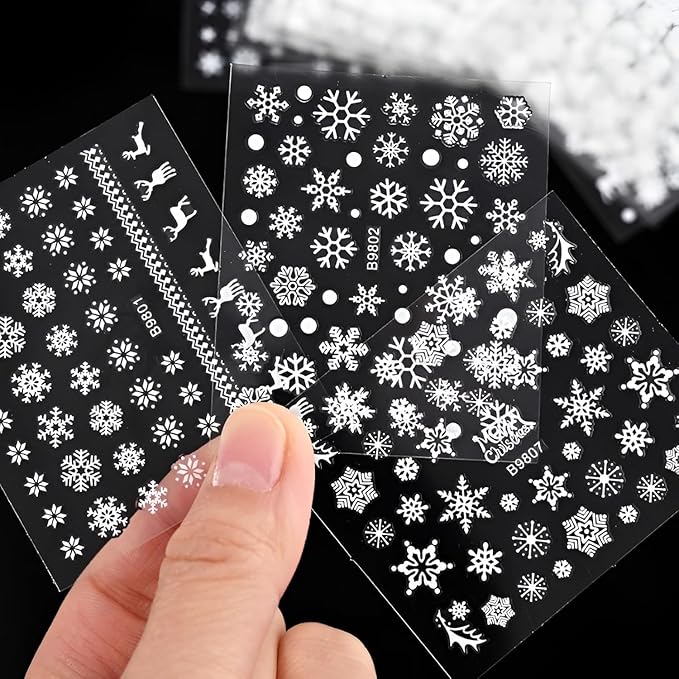 60 Sheets Christmas Nail Stickers for Nail Art, 2000+ Pcs 3D Self-Adhesive Snowflake Nail Decals, Deer Elk Trees Nail Supplies Nail Art Designs Accessories for Women and Girls Manicure DIY Decoration