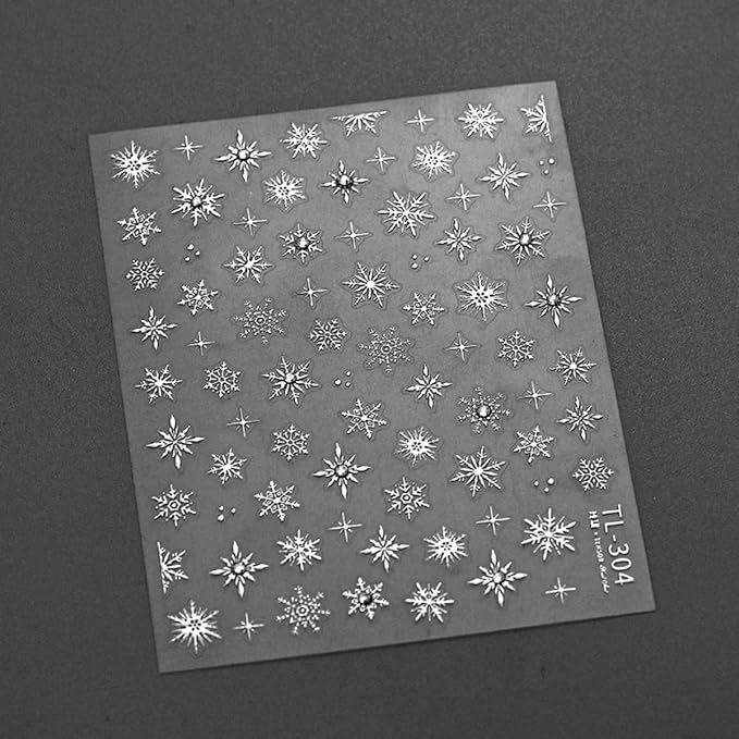 Snowflake Nail Art Stickers Decals 5D Embossed Christmas Snowflake Nail Stickers with Rhinestone 1PCS Silver Winter Snowflakes Self-Adhesive Nail Decals Xmas Nail Art Decoration Supplies for Women