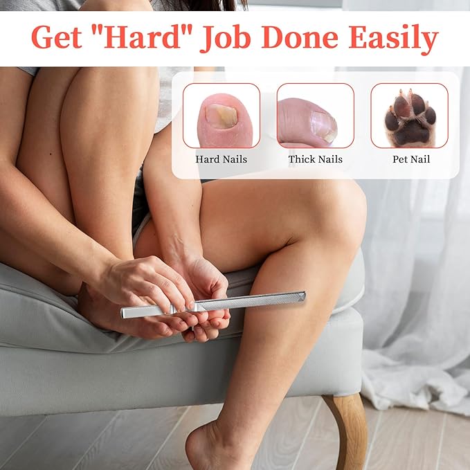 2 Pcs Stainless Steel Toe Nail Files for Thick Nails 2 Sizes Toenail Files 4 Sides Long Metal Fingernail Filing Heavy Duty Nail File for Men Women Professional Manicure Pedicure Tool