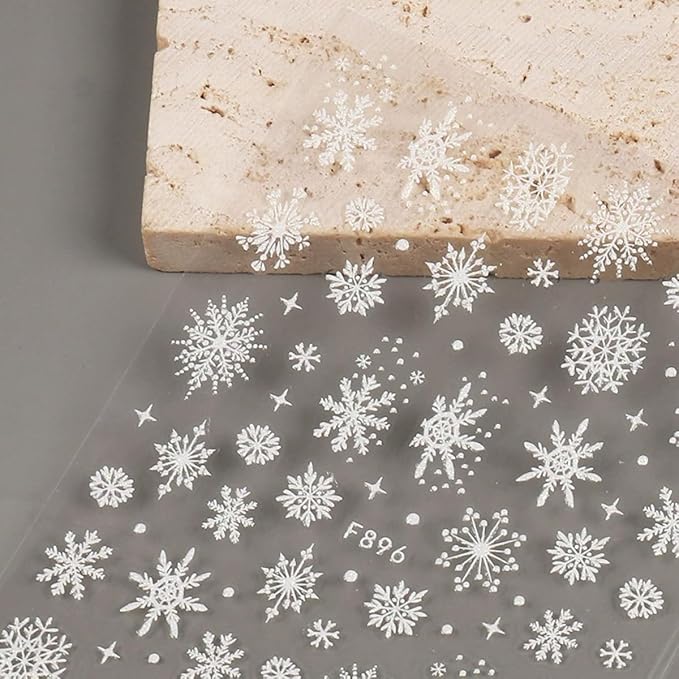 10Sheets Christmas Snowflake Nail Art Stickers White Snowflake Winter Nail Decals 3D Self Adhesive Xmas Nail Art Decorations Supplies Deer HOHO French Stripe Design Manicure Stickers for Women Girls