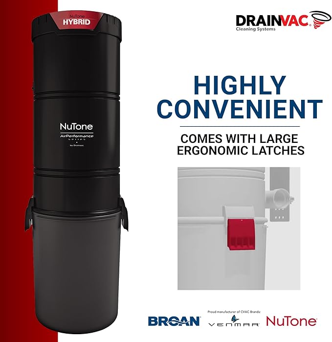 Drainvac Broan-nutone 700 Air watts Residential Central Vacuum System Premium Electric Tool Set for Cleaning Floors - Anti-Vibration, Powerful Suction