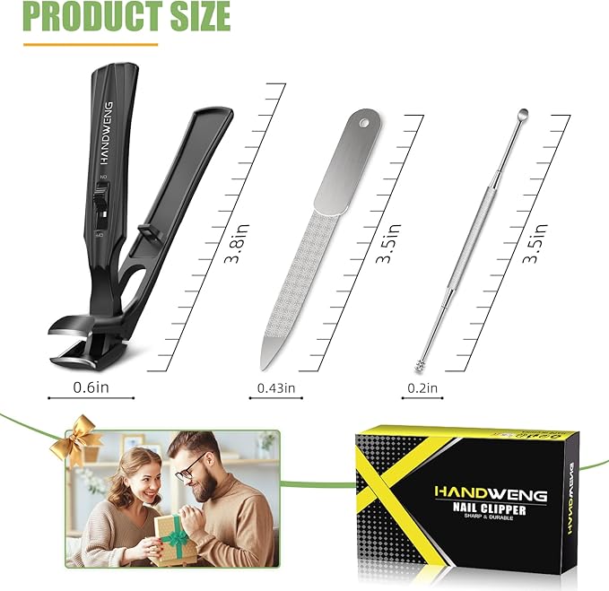 Toenail Clippers for Seniors Thick Toenails, Angled Head Toe Nail Clippers for Thick Nails, Heavy Duty Nail Clippers for Men, Fingernail Clippers Adult with Catcher Long Handle - Black