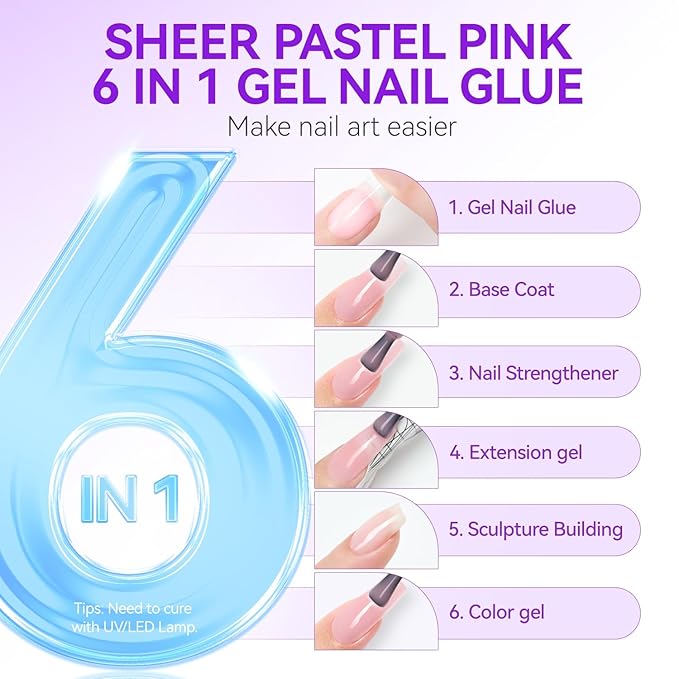 Gelike EC Pro Nail Glue & Strengthener: Nude 6-in-1 Nail Adhesive for Repair - Strengthening & Protein Repair - Perfect for Home & Salon Use 11544 - UV Needed
