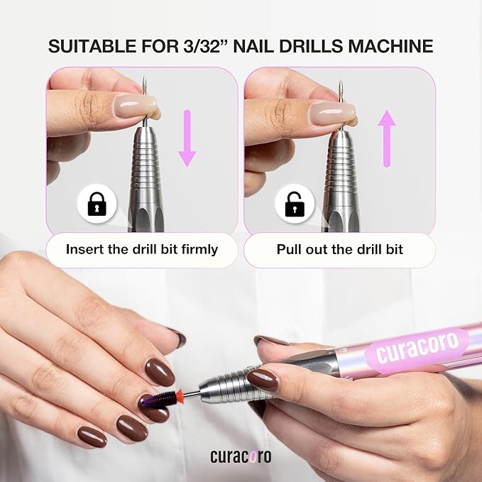 Curacoro Nail Drill Bits 3/32'' - L-Shaped Smooth Stop Barrel Carbide Bit (Medium) for Professional Finish, Refine & Smooth Acrylic or Gel Nails, Nail Art Pedicure Manicure Salon & Home