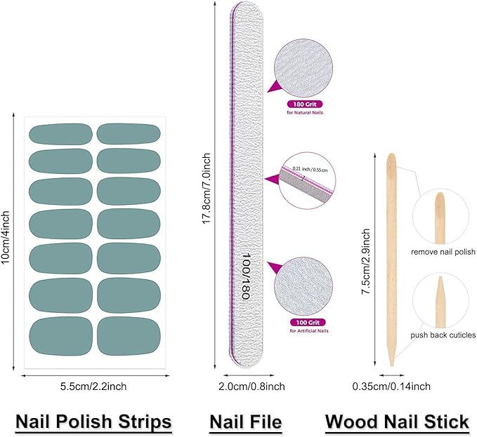 DANNEASY 24 Sheets Light Color Nail Polish Stickers Full Nail Wraps for Women Young Girl Self Adhesive Nail Polish Strips Gel Fingernail Sticker Nails with Nail File, Cuticle Stick