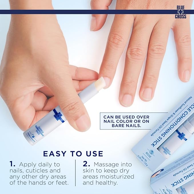 Blue Cross Cuticle Balm Conditioning Stick, Scented Cuticle Softener Oil Balm with Nourishing Sunflower & Grape Seed Oil, Professional Nail Care Supports Dry + Damaged Cuticles, 0.05oz, Pomegranate