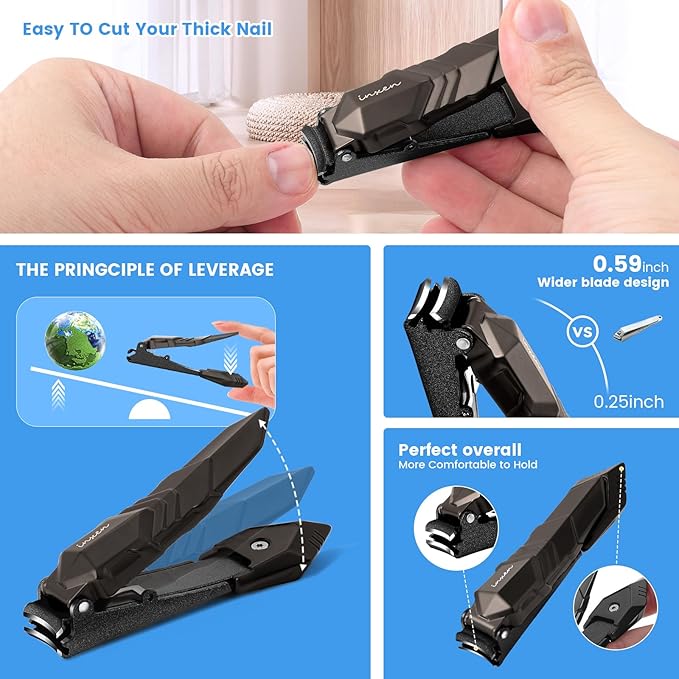 Nail Clippers Set for Men with Catcher, 2 Pack Sharp Nail Clipper for Fingernail and toenail, Stainless Steel Mess Free Nail Clippers of Heavy Duty, Professional Nail Cutter Trimmer for Adult Women