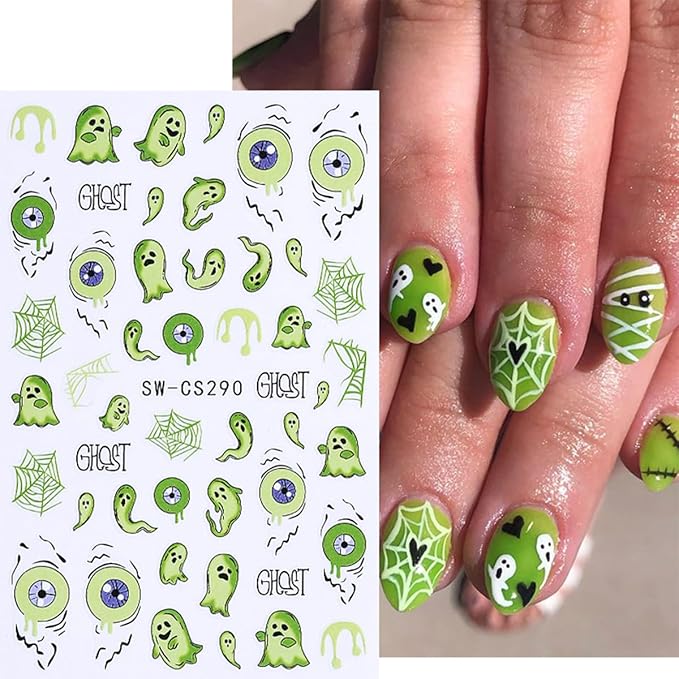 8Pcs Halloween Nail Stickers Cute Rabbit Ghost Nail Decals 3D Self Adhesive Pumpkin Spider Web Design Fall Nail Art Stickers Horror Ghost Nails Supplies French Sticker for Holiday Manicure Decoration