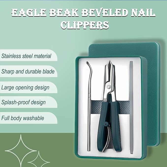 Eagle Beak Beveled Nail Clippers, Wide Jaw Opening Anti-Splash Slanted Nail Clippers Set, Super Sharp Oblique Large for Thick Nails, Seniors & Ingrown Care (Black)