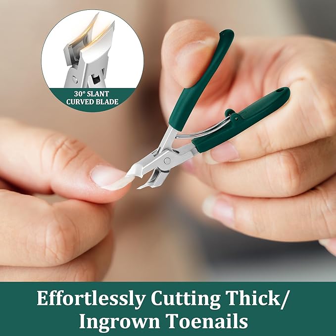 Eagle Beak Beveled Nail Clippers, Upgrade Stainless Steel Wide Jaw Opening Anti-Splash Nail Clipper Set of 3-Piece, Long Handle Angled Head Toenail Clippers for Ingrown & Thick Toenails, for Men Women