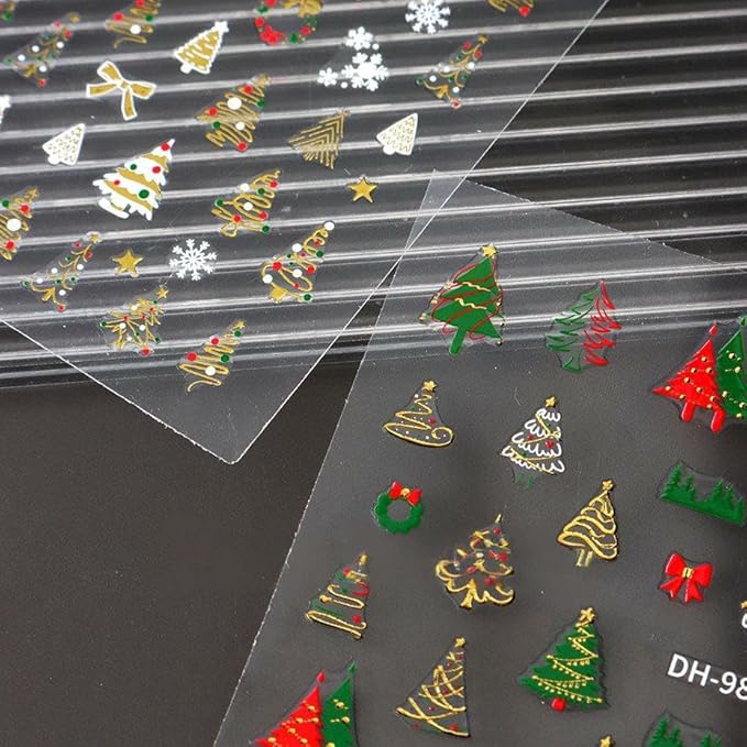 Christmas Nail Art Stickers Decals Xmas Tree Snowflake Nail Decals 3D Self-Adhesive Nail Art Supplies 6PCS Christmas Trees Bow Snowflakes Xmas Nails Design Manicure Sliders for Women Nail Decorations