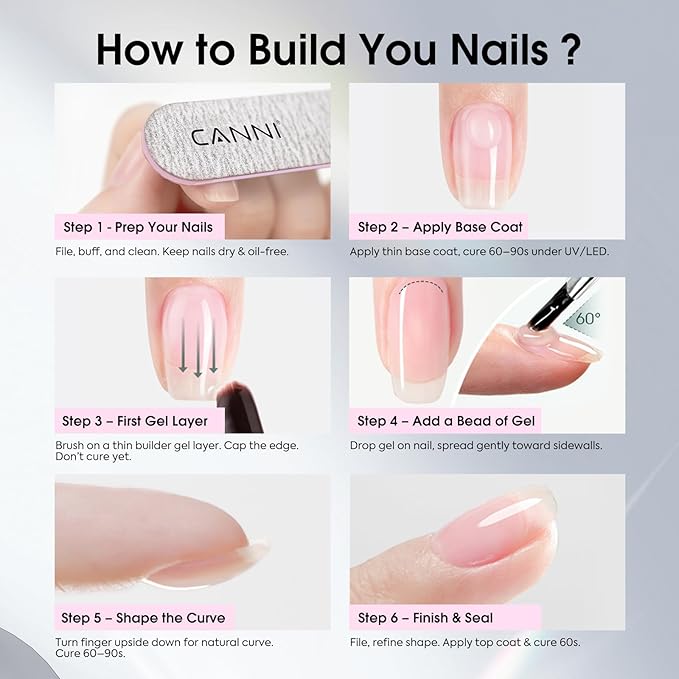 CANNI 6 Pcs 9 Ml Nude Pink Builder Nail Gel Polish Set- Jelly Pink Builder for Nails Strengthener Gel Thickening Extension for Beginners DIY Home Salon Manicure