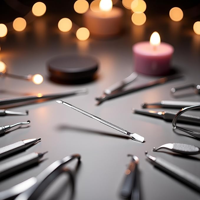 1 Pc Silver Cuticle Pusher and Spoon Double-end Nail Cleaner Stainless Steel Cuticle Remover Manicure Nail Dirt Cleaner Tool Practical