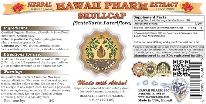 HawaiiPharm Skullcap (Scutellaria lateriflora) Liquid Extract 2 fl.oz