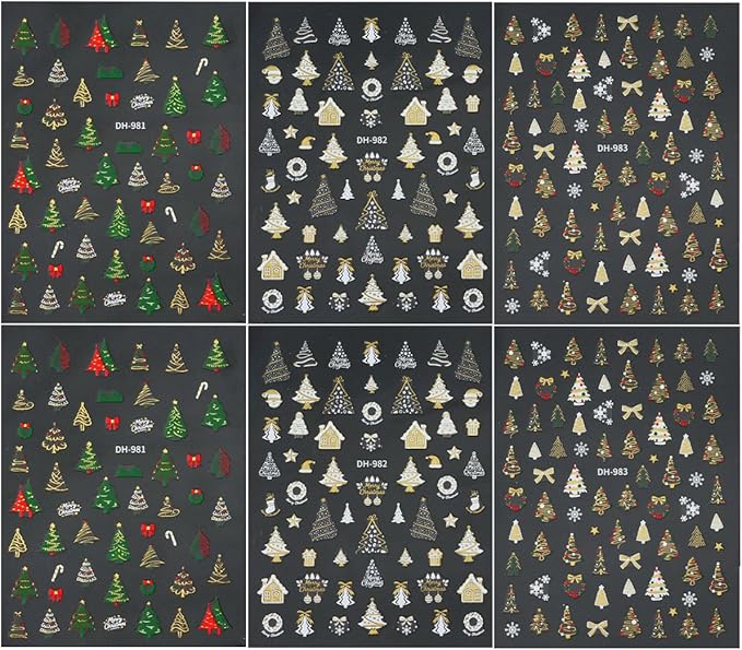 Christmas Nail Art Stickers Decals Xmas Tree Snowflake Nail Decals 3D Self-Adhesive Nail Art Supplies 6PCS Christmas Trees Bow Snowflakes Xmas Nails Design Manicure Sliders for Women Nail Decorations