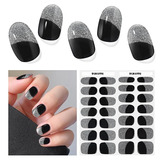 Semi Cured Gel Nail Strips,28 PCS Nail Art Stickers (Shiny Pink),Gel Stickers for Nails UV Light, Nail Polish Strips Includes Prep Pads, Nail File & Wood Stick