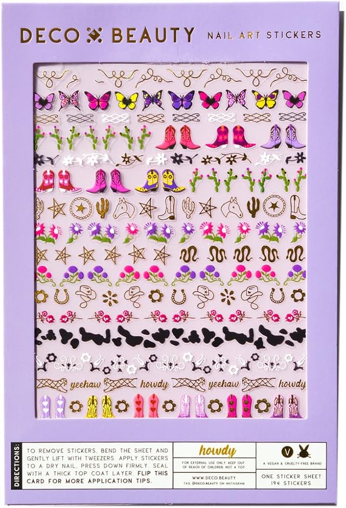 Deco Beauty Howdy Nail Stickers - Lightweight & Easy-to-Apply Nail Art with Cute & Trendy Designs - Durable & Long-Lasting Nail Stickers for Women, Ideal for DIY Manicures