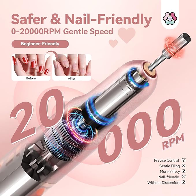 SAVILAND Acrylic Electric Nail Drill : Exclusive Love Series Portable Efile Nail Drill Machine Professional Complete Drill Bits for Remove Acrylic Nails Manicure & Toenails Nail Care Home Salon DIY