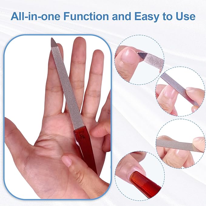 Nail File (6 Pcs), Metal Nail Files for Natural Nails Made of Stainless Steel with Sharp Pointed Tip Non Slip Handle, Double Sided Sapphire Grit Fingernails Filers Sword Brown