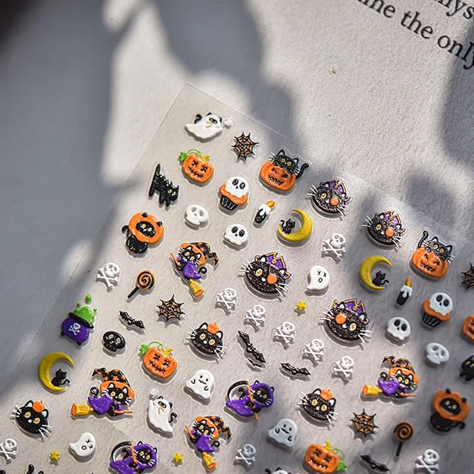 Halloween Nail Stickers for Nail Art Ghost Pumpkin Nail Art Stickers Black Cat Skull Nails Design Decals Halloween Nail Supplies for Women DIY Manicure Decoration Accessories