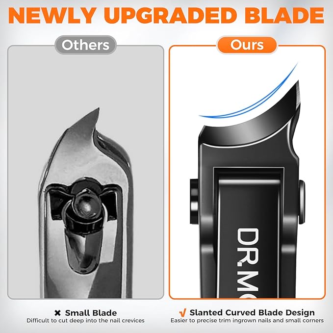 Toenail Clippers for Seniors Thick Toenails, Slanted Large Nail Clippers for Men Thick Ingrown Nails with Wide Opening, Heavy Duty Angled Head Nail Clipper Cutter with Catcher -Black