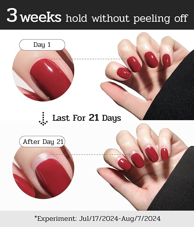 Nail Polish Strips - 22 Pcs Salon Quality Gel Nail Stickers - Long Lasting Wraps (Cherry Mocha Glitter)