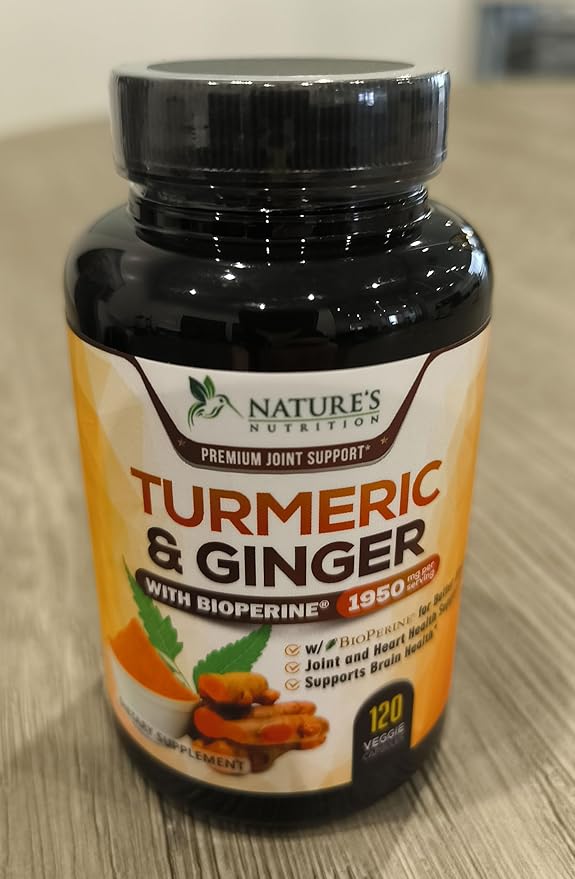 Turmeric Curcumin Supplement 1950mg - 95% Curcuminoids with Organic Turmeric & Ginger, BioPerine Black Pepper for Best Absorption, Nature's Vegan Joint Support, Non-GMO, Bottled in USA - 120 Capsules