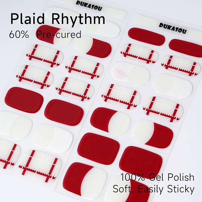 Semi Cured Gel Nail Strips | 28 pcs Gel Nails Strips for Women Work with Any UV Lamp, UV Nail Stickers for Women Home DIY Nails Art (Plaid Rhythm)
