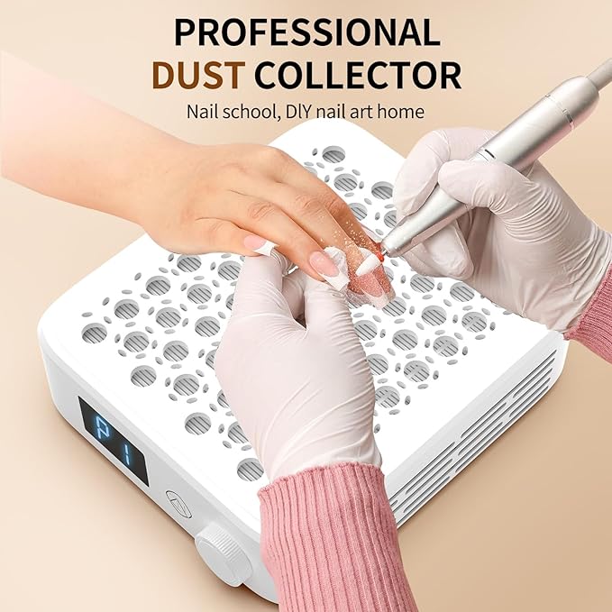 ZIZZON Nail Dust Collector, Compact Vacuum Fan Dust Collector for Beginner with Reusable Filter Powerful Dust Suction Machine Manicure Pedicure Tool for Acrylic Nail Polishing Home or Salon Use