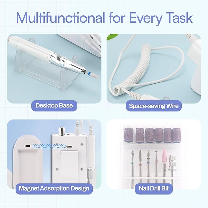 M GEM Brushless Nail Drill 35K RPM | Professional Cordless Efile Machine | Rechargeable Electric Nail File with Bits | Portable Quiet Low Vibration Tool for Acrylic, Gel, Natural Nails (Ombre Blue)