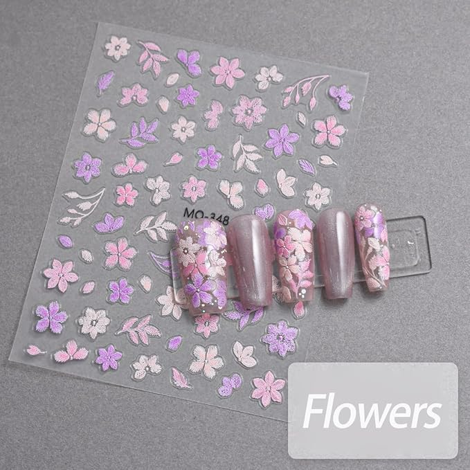 Self-Adhesive Colorful Flower Nail Art Stickers - 6 Sheets, Spring/Summer Designs, Acrylic Nail Decoration Charms