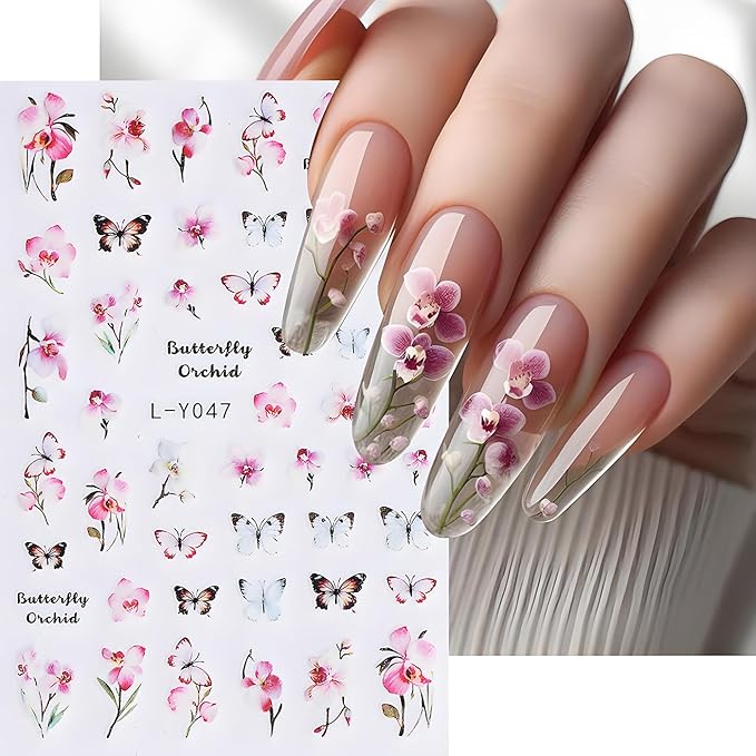 Flower Nail Art Stickers, Luminous Nail Art Decals 3D Self-Adhesive Flowers Fairy Butterfly Floral Leaf Nail Design 6PCS Luminous Nail Art Supplies for Women Nail Decoration