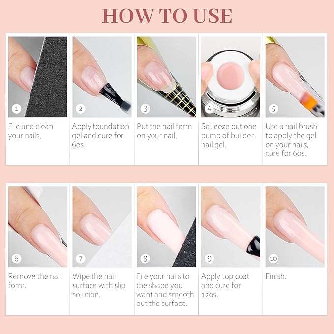 SAVILAND Builder Nail Gel Kit, Nudes Pink Hard Gel Nail Extension with Air Cushion Design, Base and Strengthener Builder with 100pcs Forms and Acrylic Brushes