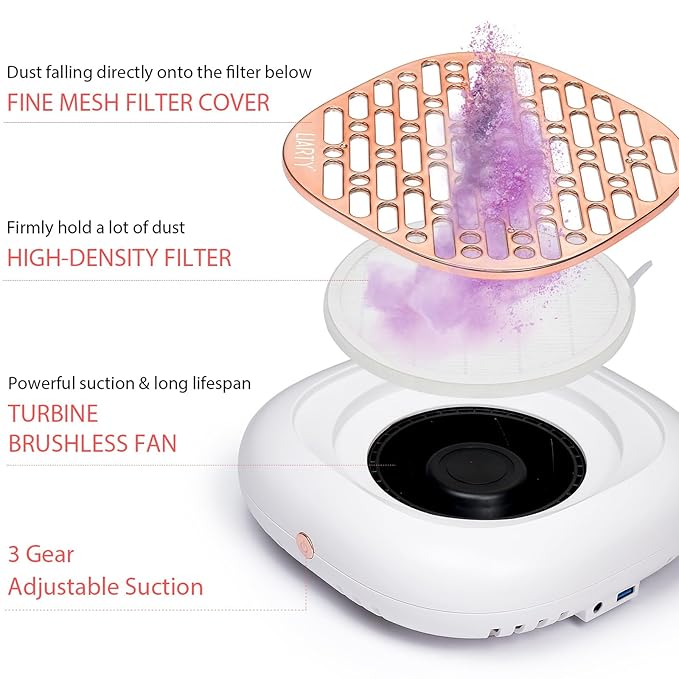 130W Brushless Nail Dust Collector Machine Nail Dust Vacuum Cleaner with Powerful Suction Extractor Fan for Manicure, Professional Nail Filter for Nail Art (Rose Style)