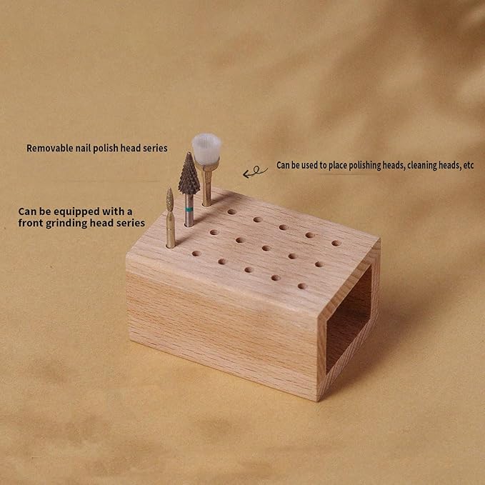 Wooden Nails Drill Grinding Bit Holder Professional Nails Polish Head Storage Display Stand Nails Drill Bits Organizers