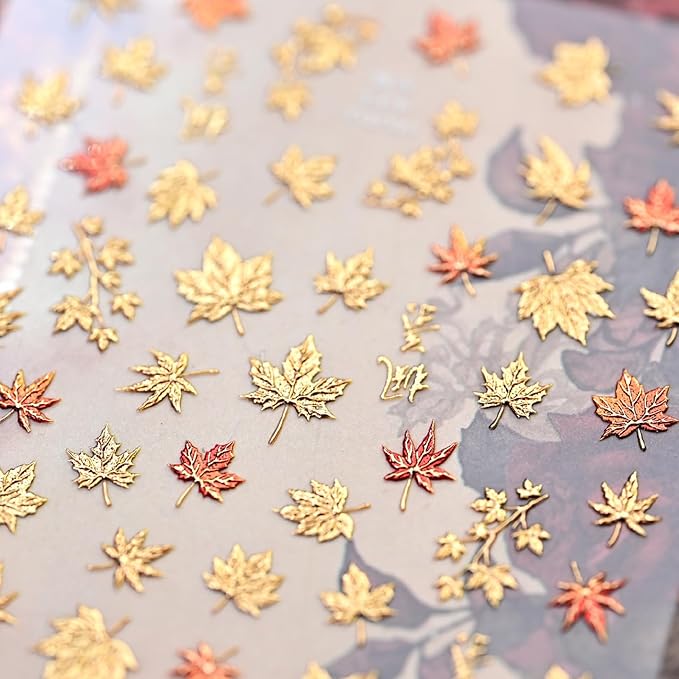 1 Sheet Fall Nail Stickers for Nail Art Autumn Maple Leaves Nail Decals 5D Embossed Thanksgiving Day Gold Maple Leaf Nail Art Supplies Red Leaf Nails Accessories for Women Acrylic Nails Decoration