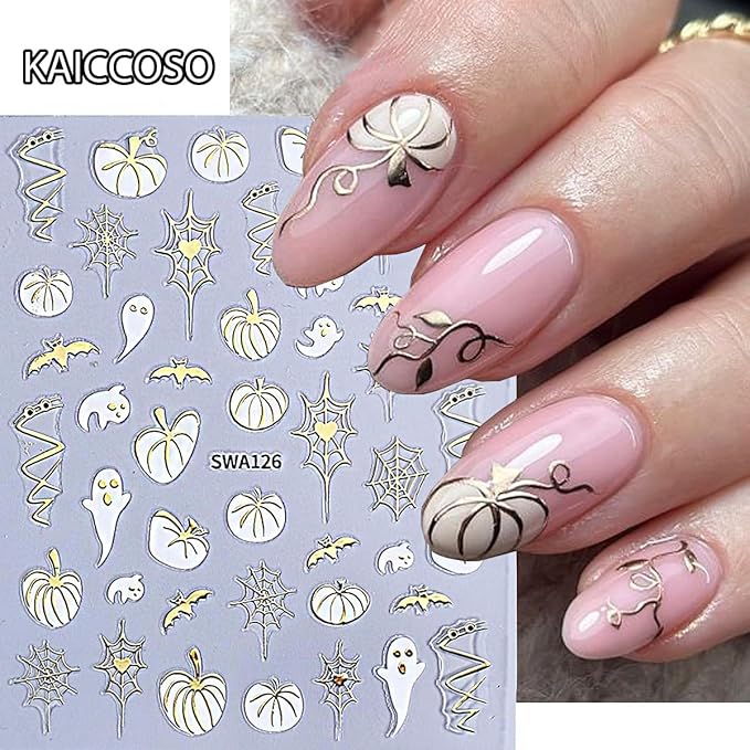 Halloween Nail Stickers 3D Spider Web Pumpkin Nail Artl Stickers Fall Thanksgiving Maple Leaves Nail Decals Self Adhesive Cobweb Design Sticker Holiday Nail Art Decoration for Women Accessories