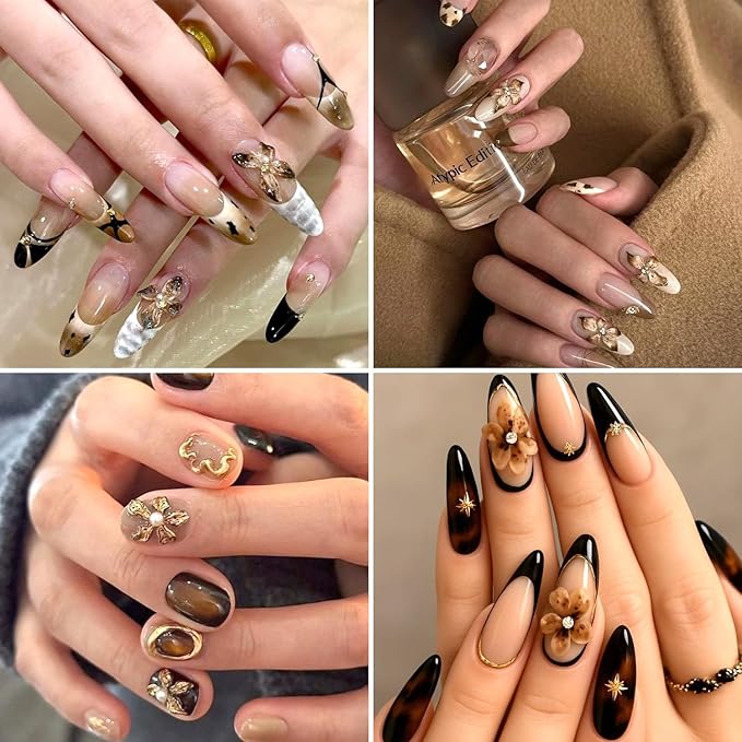 1Sheet Devil Flower Nail Art Stickers 5D Embossed Brown Flowers Designs Nail Decals for Acrylic Nails Self-Adhesive Cute Floral Nail Stickers Shiny Leaf Nail Decal for Women Nails Decor Accessories