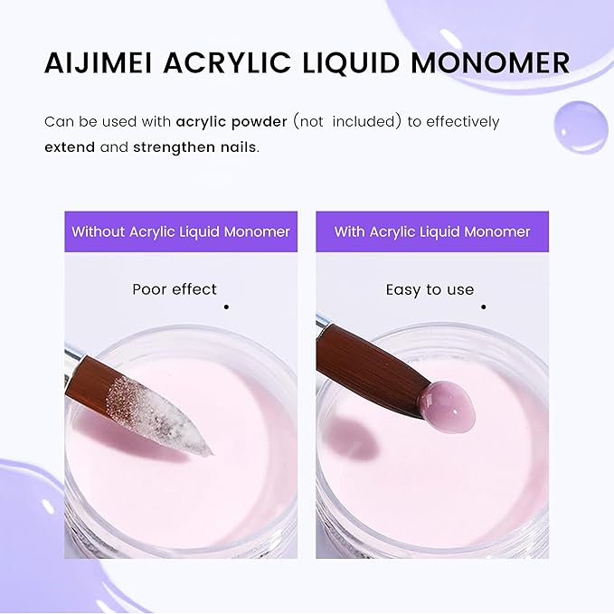 AIJIMEI Professional Acrylic Liquid Monomer & Nail Brush Cleaner Set for Quick Cleaning of Nail Brushes and Nail Extension Glue Nail Products, Suitable for Beginners DIY Home Nail Salon 120ml/4fl.oz