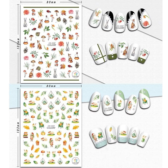 Kalolary Autumn Fall Nail Art Stickers Decals Maple Leaves Decals 3D Nail Stickers Harvest Pumpkin Maple Leaves Sunflower Squirrel for Women Girls Kids DIY Nail Design-12 Sheets