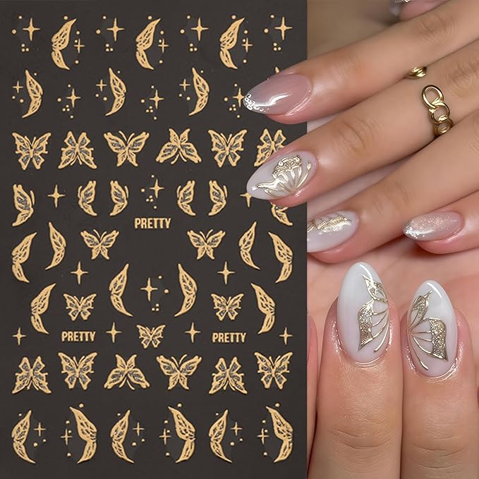 8 Sheets Fall Nail Art Stickers Maple Leaf Nail Decals 3D Self-Adhesive Glitter Gold Flower French Butterfly Nail Design Nail Supplies Thanksgiving Holiday Nail Art Decoration for Women Manicure Tips