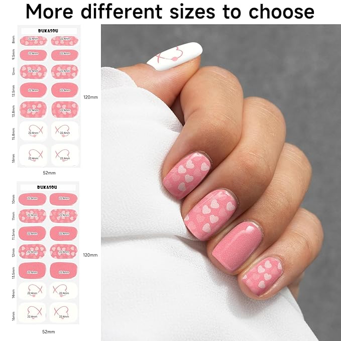 Semi Cured Gel Nail Strips, Lovers on Heart | 28 pcs Gel Nail Strips Work with Any UV Lamp, Salon Quality UV Nails Stickers, Easy to Apply for Home Nails DIY