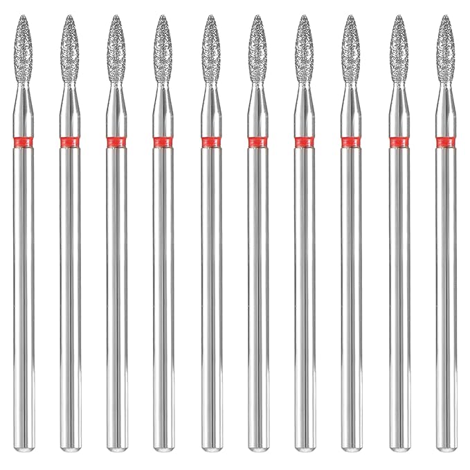10pcs Diamond Flame Cuticle Drill Bits Set for Dead Skin 3/32'' Nails, Professional Safety Under Nail Cleaner Burr for Cuticle Dead Skin, Dry Manicure Pedicure Shape Remove Nail Salon Toolsv