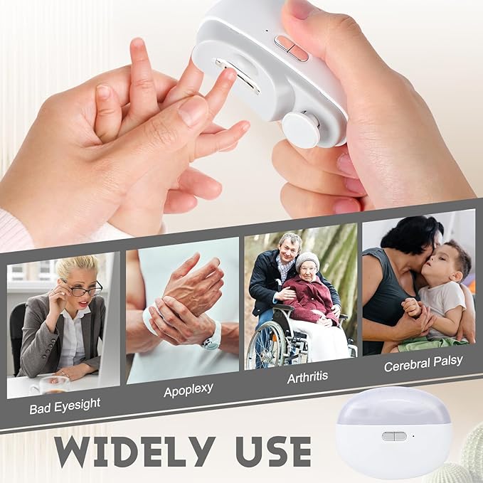 Electric Nail Clipper,2 in 1 Automatic Nail Trimmer with Polishing,Portable Fingernail Cutter 2 Speeds File Nail Clip Storage Rechargeable Safety Trimmer for Baby, Kids, Adults, Seniors (White)