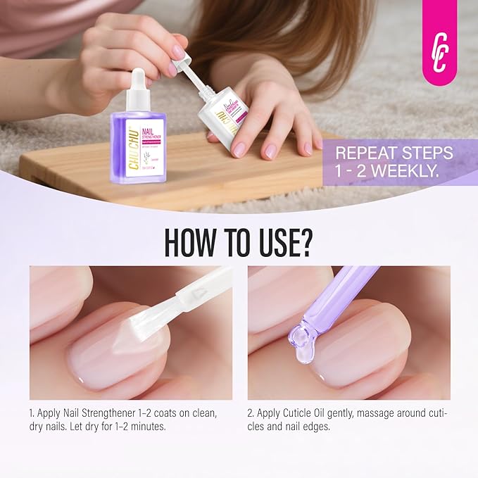 Nail Care Set with Strengthener and Cuticle Oil: Clear Nail Hardener and Lavender Oil - Repair & Growth Treatment for Weak Damaged Nails - for Women Beginners Professionals Home Manicure Travel