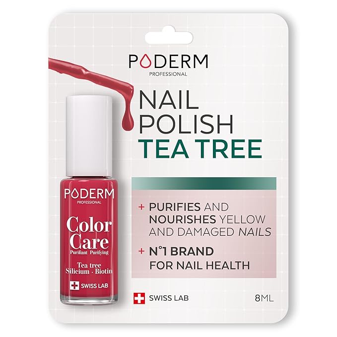 PODERM - Nail Polish – Enriched with Tea Tree – Improves nail appearance – Ingredients Natural/Vegan - foot/hand - Swiss Made (Red Rose)