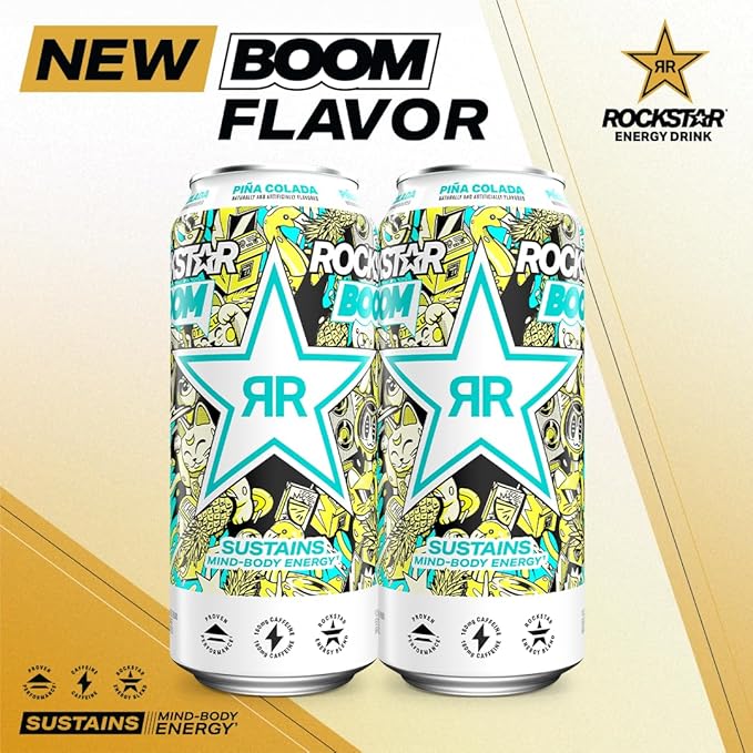 Rockstar Energy Drink, Boom Pina Colada 16 Fl Oz Cans (Pack of 12)