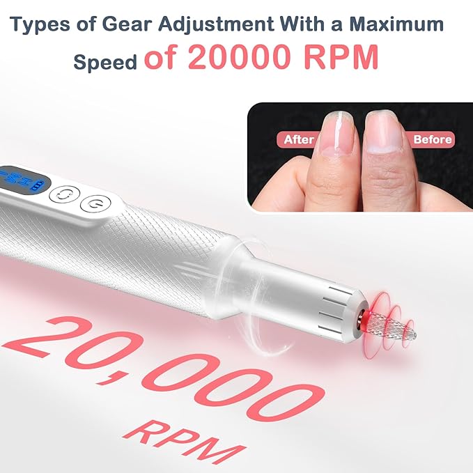 Portable Electric Nail Drills,Professional Nail Drill File Kit for Acrylic,Manicure and Pedicure Sets for Grinding,polishing and Trimming,Rechargeable Pedestal Nail Polisher. White