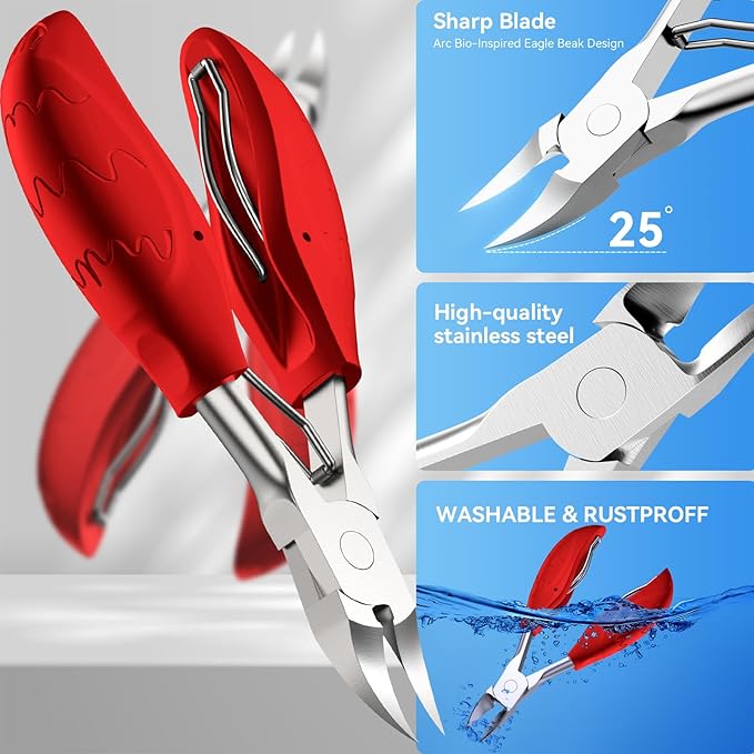 Toenail Clippers for Seniors Thick Toenails | 4-PCS Ergonomic Long Handle Non-Slip Soft grip Toe Nail Clippers Set for thick toenails | Premium Steel Heavy Duty Super Sharp Fingernail Clippers for Men